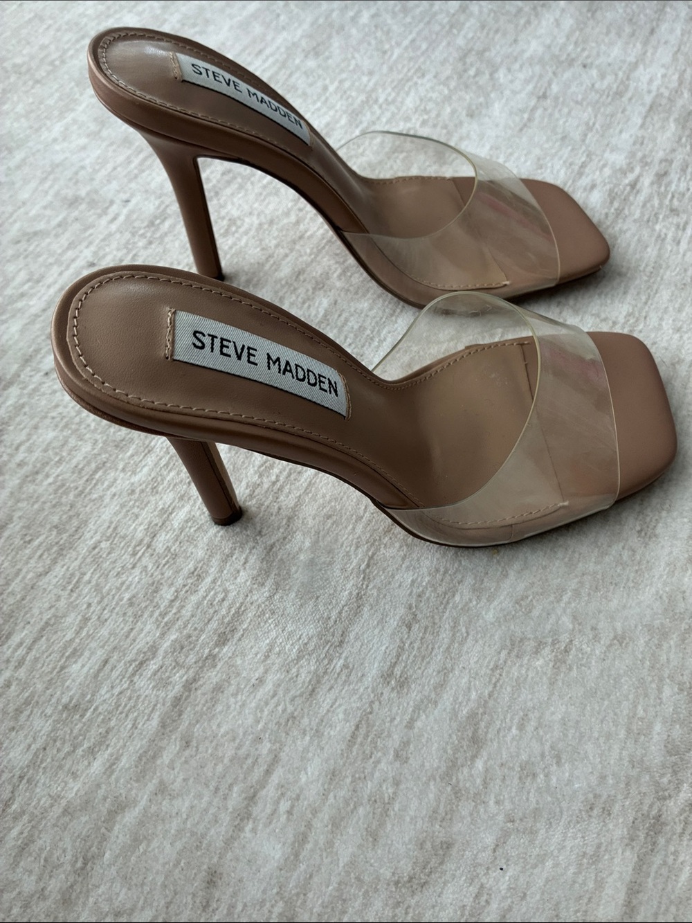 Steve Madden Clear Strap Slide Mules in Tan - Picture 4 of 8